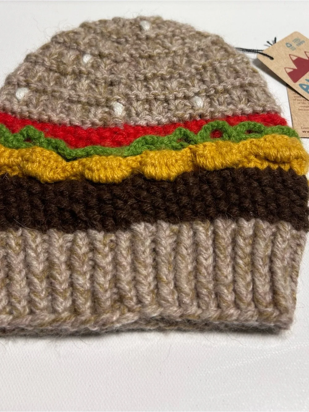 Andes Gifts Kids’ Cheeseburger Handmade Alpaca Knit Beanie Hat Unisex Novelty